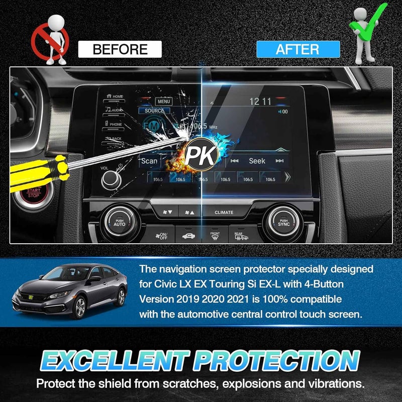 Autorder Custom Fit for Screen Protector 2019-2021 Honda Civic LX EX Touring Si EX-L 4 Buttons Tempered Glass 9H Navigation Touchscreen Protective Film - Image 4